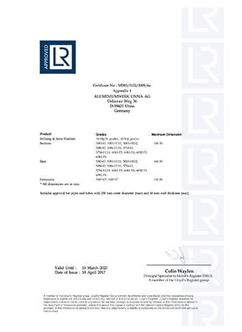 英国劳氏船级社船用铝合金精炼及半成品、-型材、棒材和挤压件制造商认证